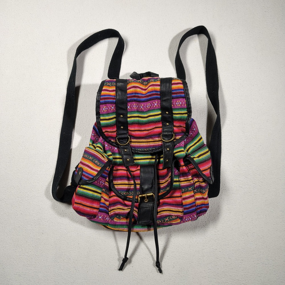 Joe Boxer Mini Backpack Womens Multicolor Woven Baja Boho Striped Daypack